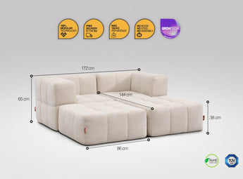 EEAZI modulares Sofa - 2 Eckelementelem, 2 Hocker - beige