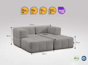 EEAZI modulares Sofa - 2 Eckelementelem, 2 Hocker - grau
