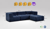 4-teiliges EEAZI-Sofa– 2 Eckelement, 1 Mittelelement, 1 Hocker, in blauer Farbe