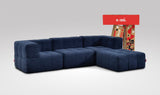 EEAZI modulares Sofa 2 Eckelementelem, 1 Mittelelement, 1 Hocker in Kombination, in blauer Farbe