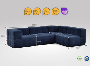 4-teiliges EEAZI-Sofa– 2 Eckelement, 2 Mittelelemente, in blauer Farbe
