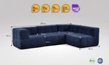 4-teiliges EEAZI-Sofa– 2 Eckelement, 2 Mittelelemente, in blauer Farbe