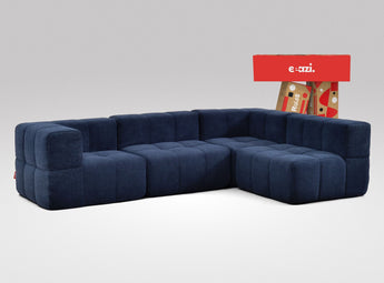 EEAZI modulares Sofa 2 Eckelementelem, 2 Mittelelemente in Kombination, in blauer Farbe