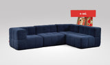 EEAZI modulares Sofa 2 Eckelementelem, 2 Mittelelemente in Kombination, in blauer Farbe