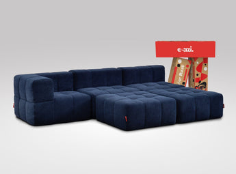 EEAZI modulares Sofa 1 Eckelement, 2 Mittelelemente, 2 Hocker im Set, in blauer Farbe