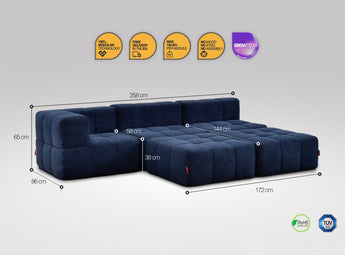 5-teiliges EEAZI Sofa – 1 Eckelement, 2 Mittelelemente, 2 Hocker, in blauer Farbe, Version 3