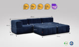 5-teiliges EEAZI Sofa – 1 Eckelement, 2 Mittelelemente, 2 Hocker, in blauer Farbe, Version 3