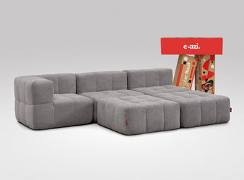EEAZI modulares Sofa 1 Eckelement, 2 Mittelelemente, 2 Hocker im Set, in grauer Farbe