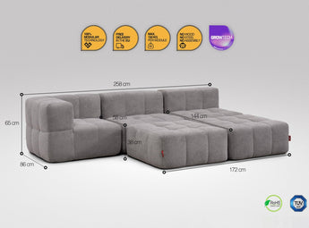 5-teiliges EEAZI Sofa – 1 Eckelement, 2 Mittelelemente, 2 Hocker, in grauer Farbe, Version 3