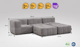 5-teiliges EEAZI Sofa – 1 Eckelement, 2 Mittelelemente, 2 Hocker, in grauer Farbe, Version 3