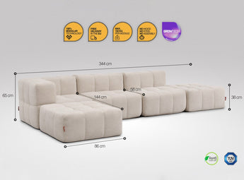 5-teiliges EEAZI Sofa – 1 Eckelement, 2 Mittelelemente, 2 Hocker, in beiger Farbe , Version 1