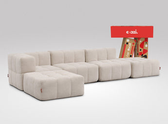 EEAZI modulares Sofa 1 Eckelement, 2 Mittelelemente, 2 Hocker im Set, in Beige