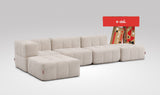 EEAZI modulares Sofa 1 Eckelement, 2 Mittelelemente, 2 Hocker im Set, in Beige
