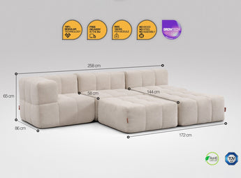 5-teiliges EEAZI Sofa – 1 Eckelement, 2 Mittelelemente, 2 Hocker, in beiger Farbe , Version 3