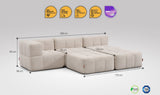 5-teiliges EEAZI Sofa – 1 Eckelement, 2 Mittelelemente, 2 Hocker, in beiger Farbe , Version 3