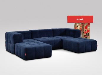 EEAZI modulares Sofa 2 Eckelementelem, 1 Mittelelement, 2 Hocker im Set, in blauer Farbe