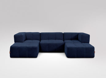 EEAZI modulares Sofa - 2 Eckelementelem, 1 Mittelelement, 2 Hocker - blau