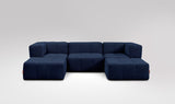 EEAZI modulares Sofa - 2 Eckelementelem, 1 Mittelelement, 2 Hocker - blau