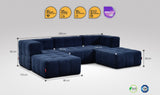 5-teiliges EEAZI Sofa – 2 Eckelement, 1 Mittelelement, 2 Hocker, in blauer Farbe, Version 1