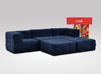 EEAZI modulares Sofa 2 Eckelementelem, 1 Mittelelement, 2 Hocker im Set, in blauer Farbe