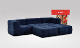 EEAZI modulares Sofa 2 Eckelementelem, 1 Mittelelement, 2 Hocker im Set, in blauer Farbe