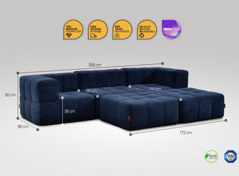 5-teiliges EEAZI Sofa – 2 Eckelement, 1 Mittelelement, 2 Hocker, in blauer Farbe, Version 2