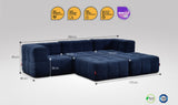 5-teiliges EEAZI Sofa – 2 Eckelement, 1 Mittelelement, 2 Hocker, in blauer Farbe, Version 2