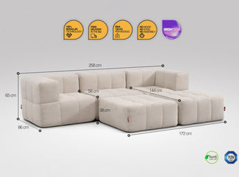 5-teiliges EEAZI Sofa – 2 Eckelement, 1 Mittelelement, 2 Hocker, in beiger Farbe , Version 2