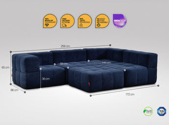 5-teiliges EEAZI Sofa – 2 Eckelement, 2 Mittelelemente, 1 Hocker, in blauer Farbe, Version 2