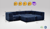 5-teiliges EEAZI Sofa – 2 Eckelement, 2 Mittelelemente, 1 Hocker, in blauer Farbe, Version 2