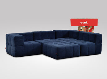 EEAZI modulares Sofa 2 Eckelementelem, 2 Mittelelemente, 1 Hocker in Kombination, in blauer Farbe