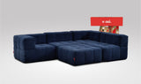 EEAZI modulares Sofa 2 Eckelementelem, 2 Mittelelemente, 1 Hocker in Kombination, in blauer Farbe