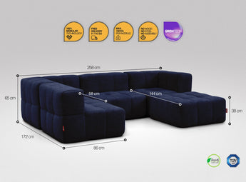 5-teiliges EEAZI Sofa – 2 Eckelement, 2 Mittelelemente, 1 Hocker, in blauer Farbe, Version 3