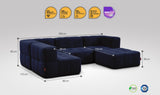 5-teiliges EEAZI Sofa – 2 Eckelement, 2 Mittelelemente, 1 Hocker, in blauer Farbe, Version 3