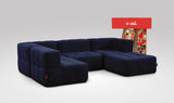 EEAZI modulares Sofa 2 Eckelementelem, 2 Mittelelemente, 1 Hocker in Kombination, in blauer Farbe