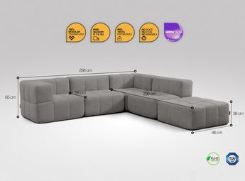 5-teiliges EEAZI Sofa – 2 Eckelement, 2 Mittelelemente, 1 Hocker, in grauer Farbe, Version 1