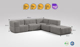 5-teiliges EEAZI Sofa – 2 Eckelement, 2 Mittelelemente, 1 Hocker, in grauer Farbe, Version 1