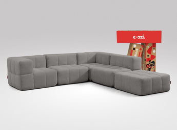 EEAZI modulares Sofa 2 Eckelementelem, 2 Mittelelemente, 1 Hocker in Kombination, in grauer Farbe