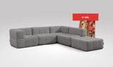 EEAZI modulares Sofa 2 Eckelementelem, 2 Mittelelemente, 1 Hocker in Kombination, in grauer Farbe