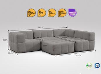 5-teiliges EEAZI Sofa – 2 Eckelement, 2 Mittelelemente, 1 Hocker, in grauer Farbe, Version 2