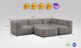 5-teiliges EEAZI Sofa – 2 Eckelement, 2 Mittelelemente, 1 Hocker, in grauer Farbe, Version 2