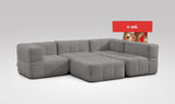 EEAZI modulares Sofa 2 Eckelementelem, 2 Mittelelemente, 1 Hocker in Kombination, in grauer Farbe