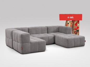 EEAZI modulares Sofa 2 Eckelementelem, 2 Mittelelemente, 1 Hocker in Kombination, in grauer Farbe