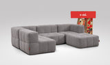 EEAZI modulares Sofa 2 Eckelementelem, 2 Mittelelemente, 1 Hocker in Kombination, in grauer Farbe