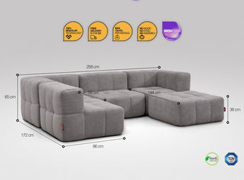 5-teiliges EEAZI Sofa – 2 Eckelement, 2 Mittelelemente, 1 Hocker, in grauer Farbe, Version 3
