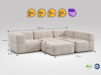 5-teiliges EEAZI Sofa – 2 Eckelement, 2 Mittelelemente, 1 Hocker, in beiger Farbe , Version 2