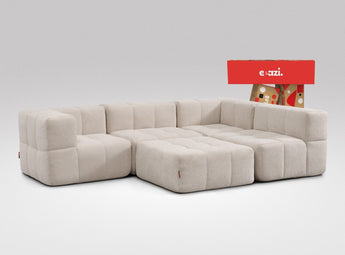 EEAZI modulares Sofa 2 Eckelementelem, 2 Mittelelemente, 1 Hocker in Kombination, in Beige