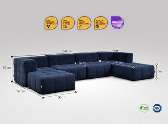 6-teiliges EEAZI Sofa – 2 Eckelement, 2 Mittelelemente, 2 Hocker, in blauer Farbe, Version 1