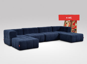 EEAZI modulares Sofa 2 Eckelementelem, 2 Mittelelemente, 2 Hocker im Set, in blauer Farbe