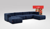 EEAZI modulares Sofa 2 Eckelementelem, 2 Mittelelemente, 2 Hocker im Set, in blauer Farbe